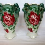 Vase art new pair KG Lunéville gilding decoration flower pink soliflore tulip tree
