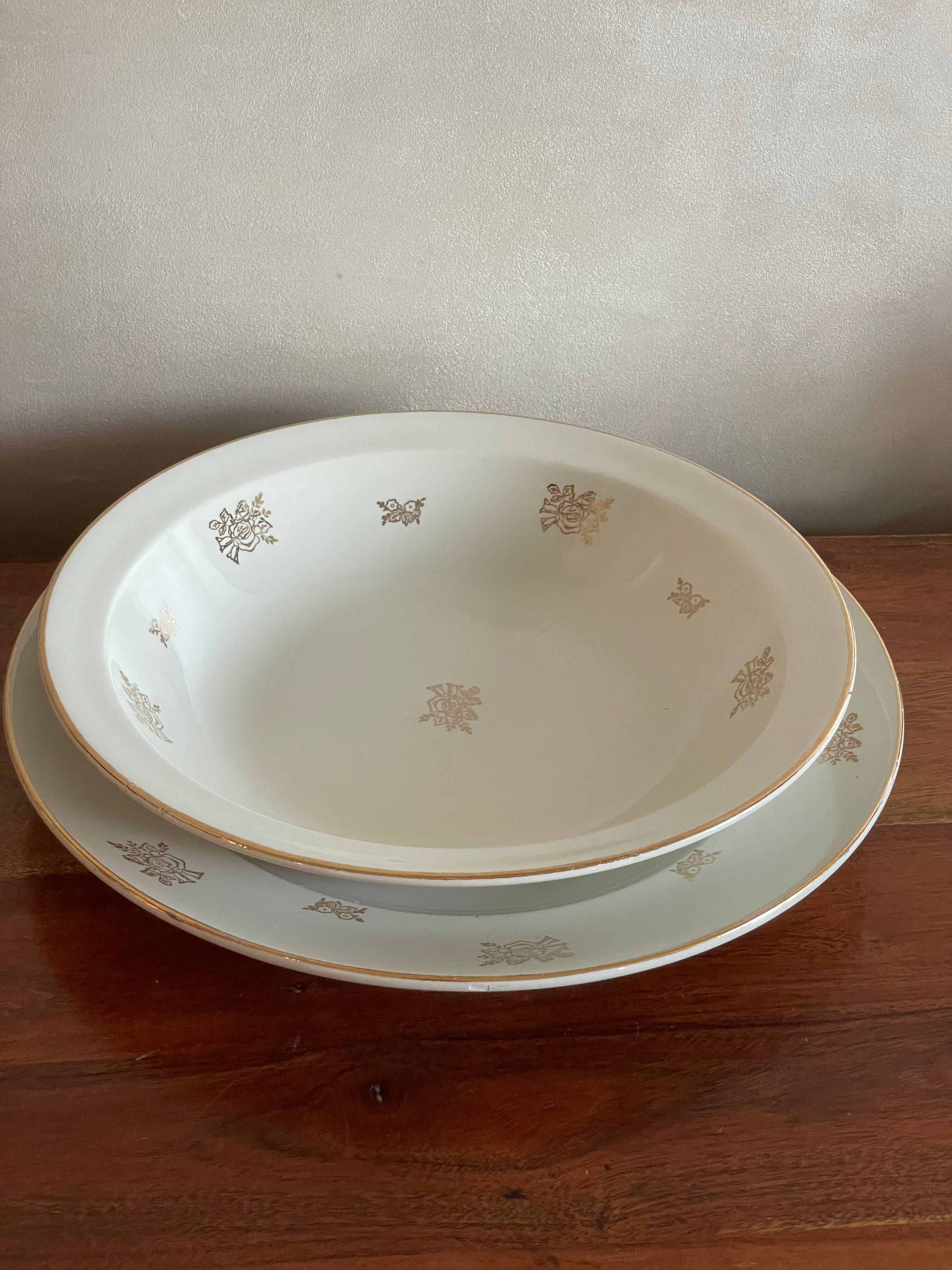 Hollow dish and pie dish pattern golden knots Sarreguemines