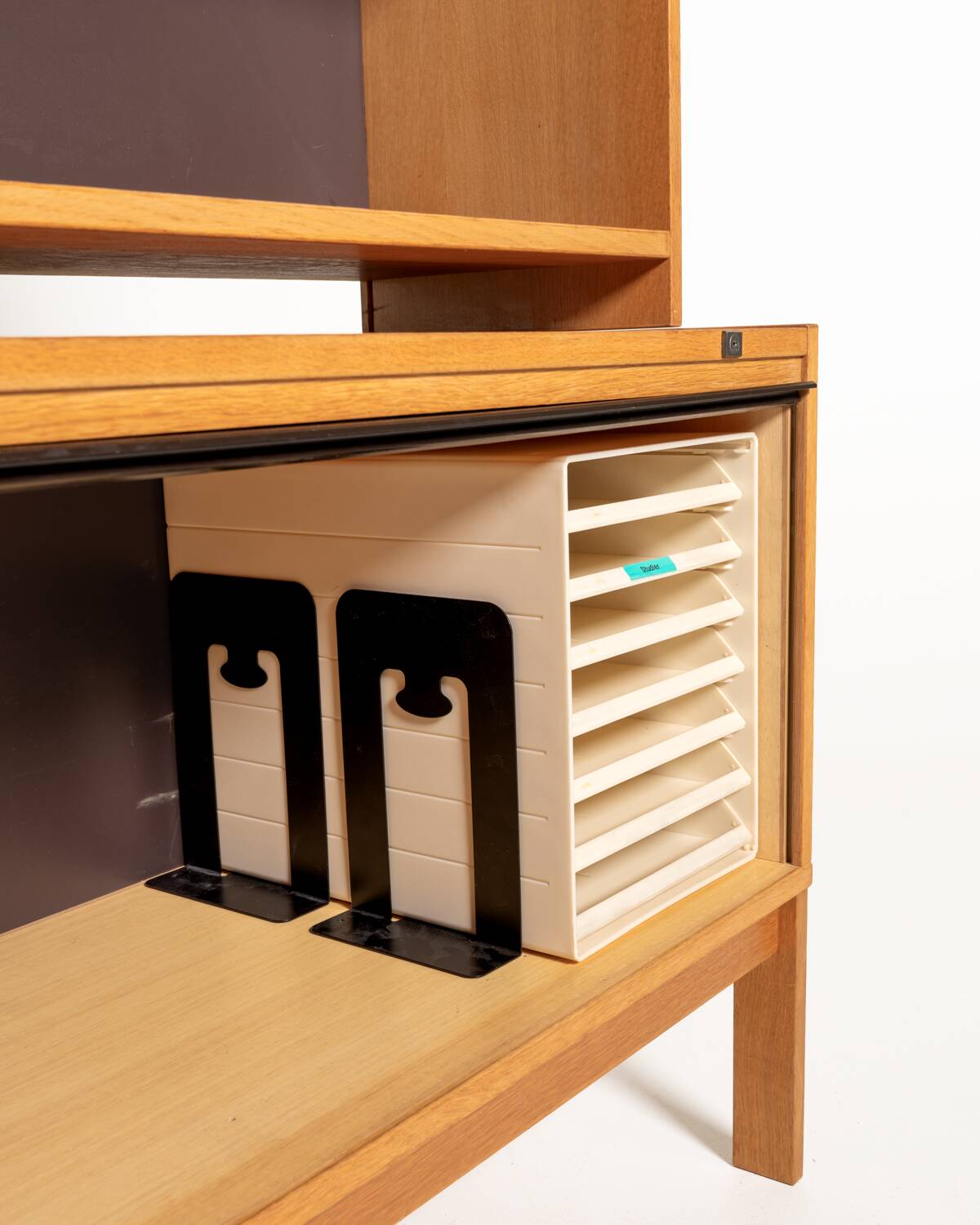 Scandinavian oak bookcase with tambour door, 1960s