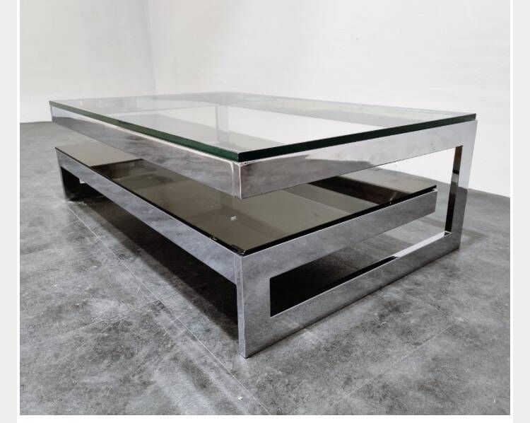 Table basse vintage en "G" par Belgo Chro, années 1970 - Chrom