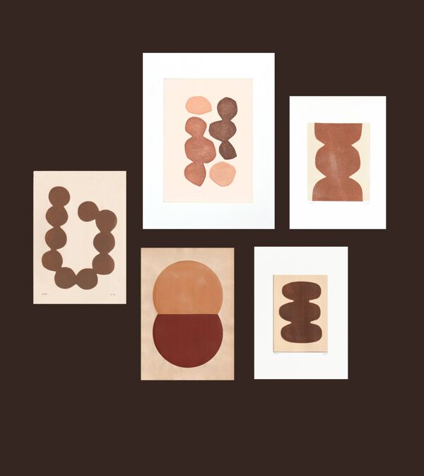 collection  de 5 peintures abstraites et collage  sur papier signées eawy