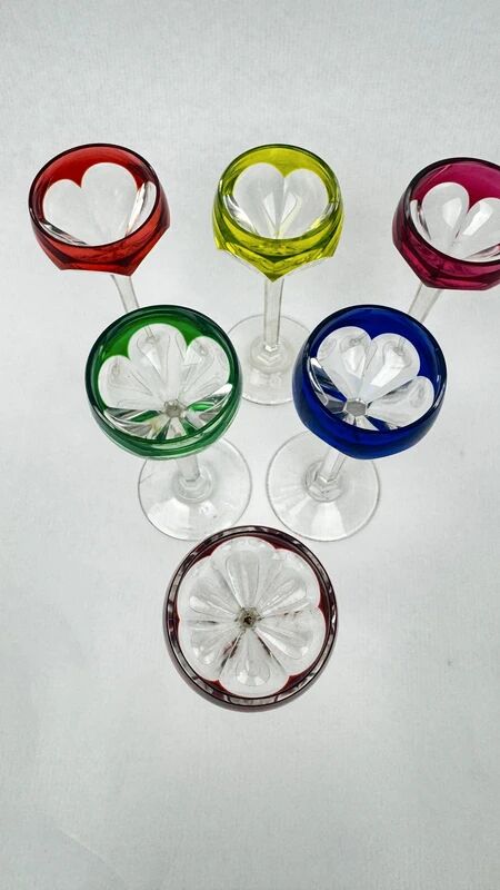 Set of 6 coloured double crystal liqueur glasses – Saint-Louis – Bristol model – H. 13 cm