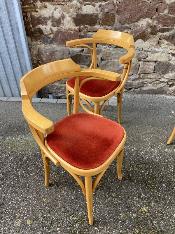 4 chaises Fauteuils restaurant bois courbé vintage 80s French bistro bentwood a