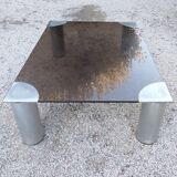 Table basse chrome et verre fumé design 1960's