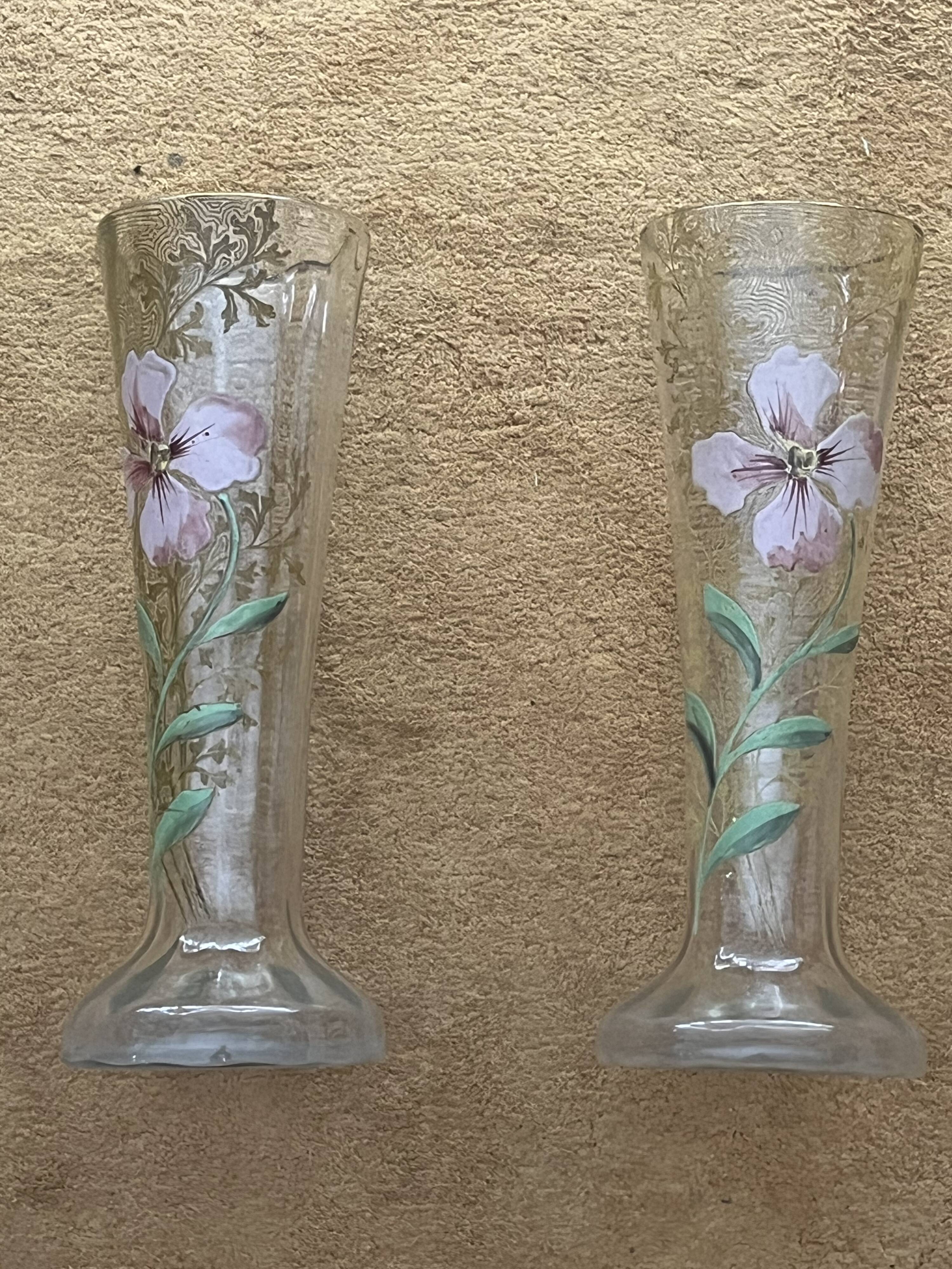 Paire de vase signés - Legras, décor floral - vers 1900