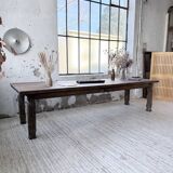 XL farmhouse table in solid oak, brutalist style, 20th century.