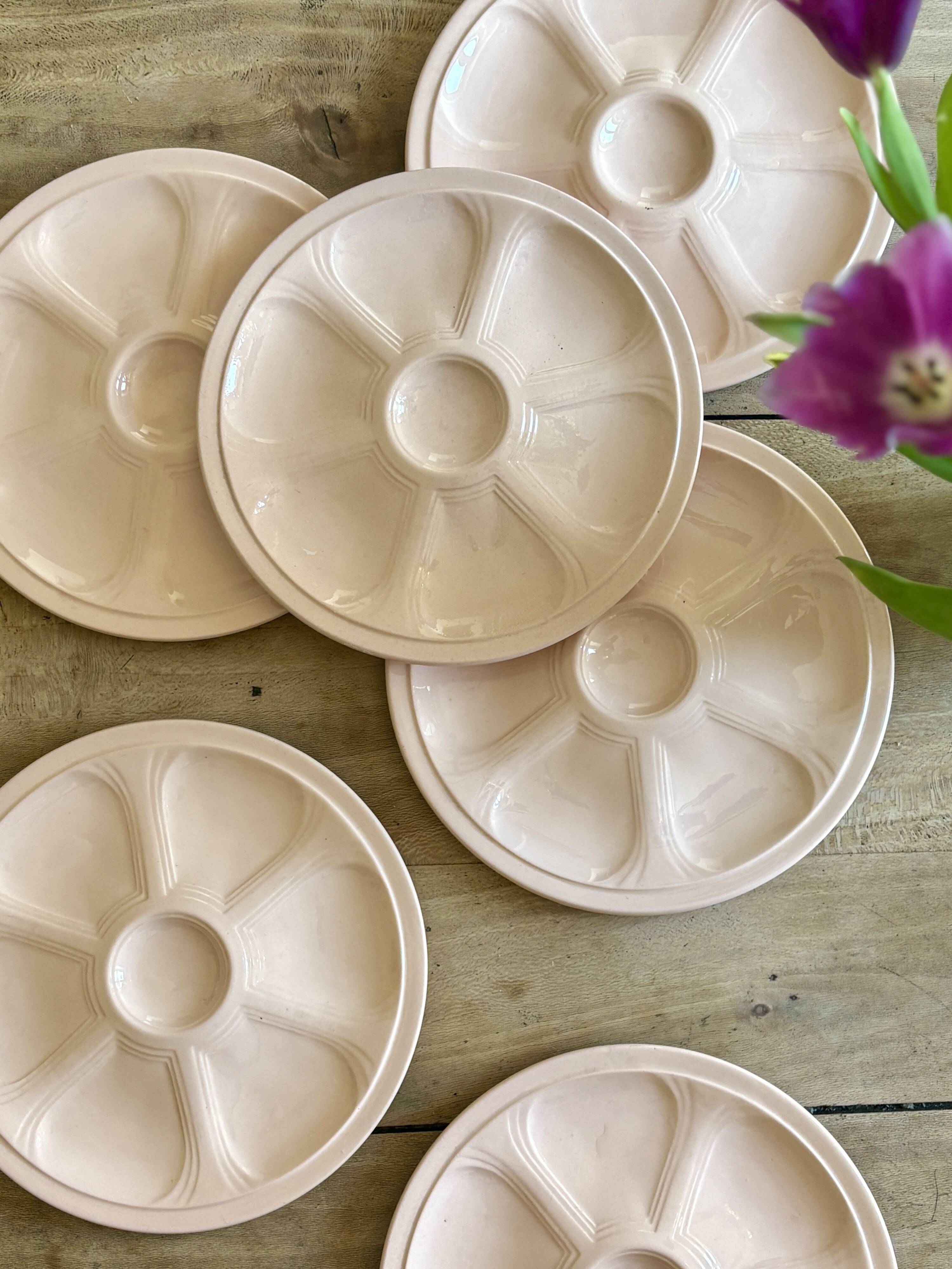 Set of 6 vintage pink oyster plates Digoin Sarreguemines