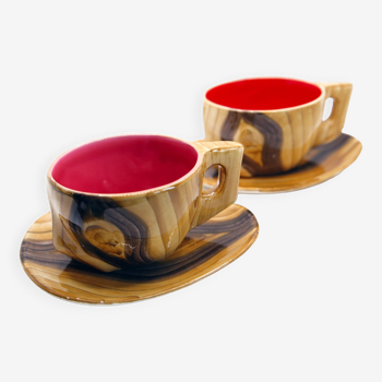 Set of 2 XL imitation wood cups Grandjean Jourdan Vallauris