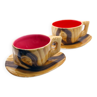 Lot de 2 tasses XL imitation bois Grandjean Jourdan Vallauris