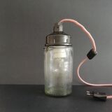 1990s Russian Soviet glass mason jar table lamp lantern Industrial