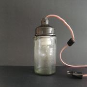 1990s Russian Soviet glass mason jar table lamp lantern Industrial