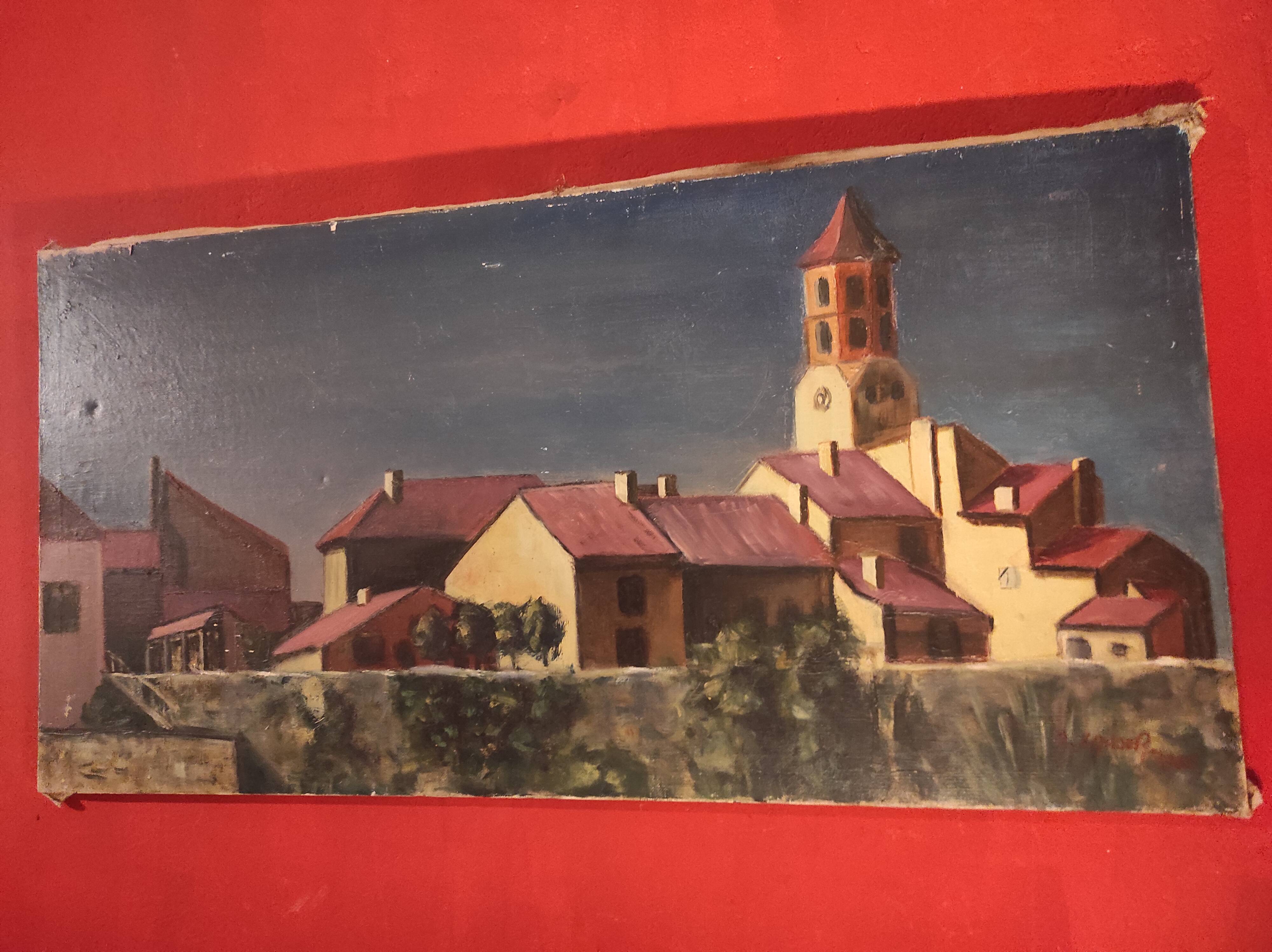 French vintage oil painting on canvas, signed A. Lahour, 1964