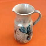 1960s Glazed terracotta pitcher with floral decoration