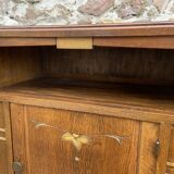 small Art Deco Parisian mid-century vintage 1950 oak sideboard with backsplash