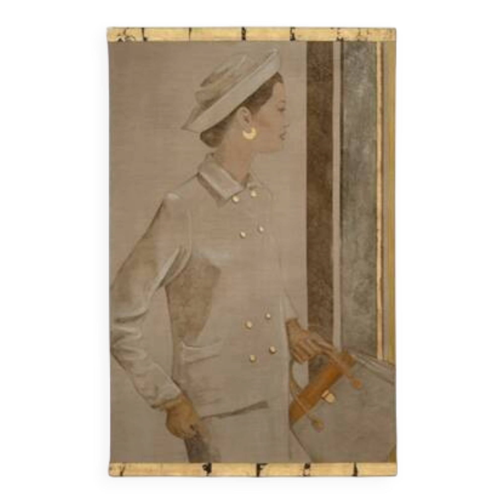 Painted canvas depicting a woman from the 1950s. Contemporary work.