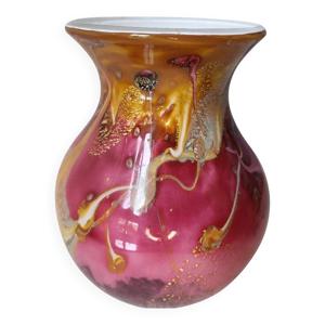 Vase en verre-signé- - feuille