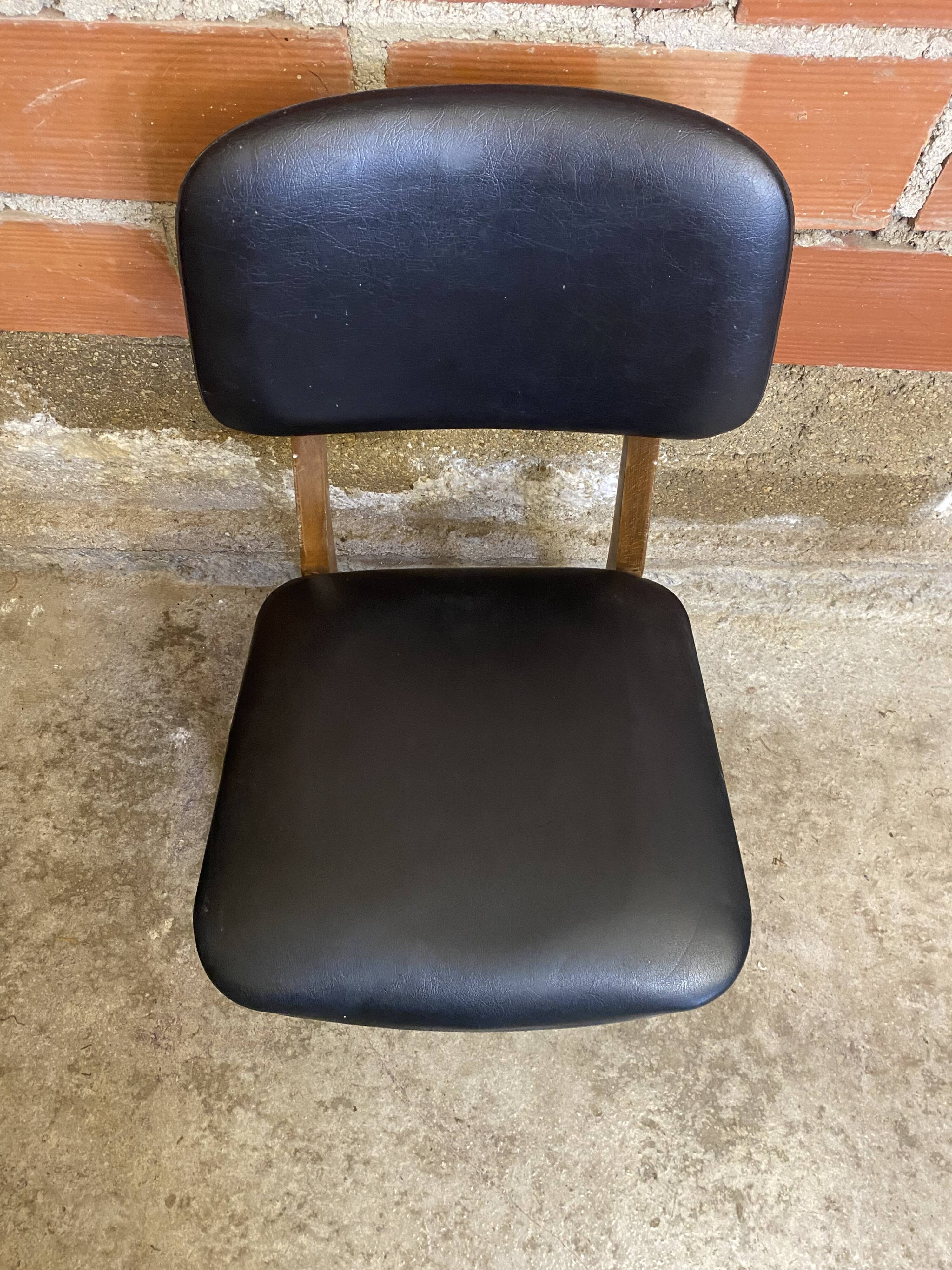Vintage Scandinavian Chair Beech + Black Skai Seat & Back 60s