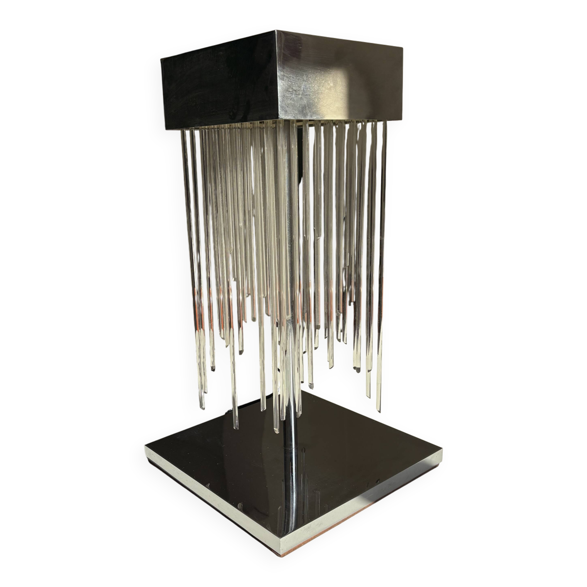 1970s metal lamp with glass rods