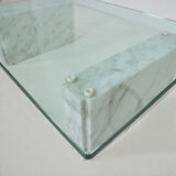 Coffee table in carrara marble and glass