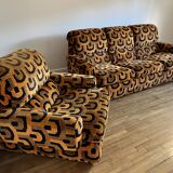 Vintage orange sofa armchair with 50s-70s pattern