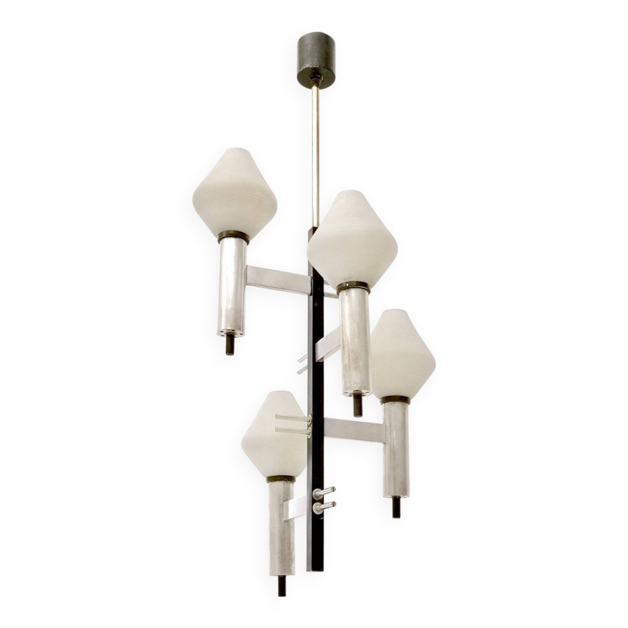 White Encased and Engraved Glass and Brass Chandelier