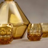 Art Deco Moser liqueur set in frosted orange glass