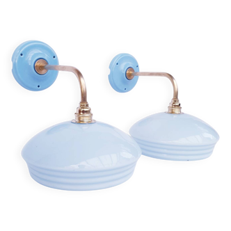 Antique swan neck and blue glass wall lights