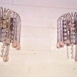 Pair of Murano wall sconces with cascading raindrop style, Venini crystals.