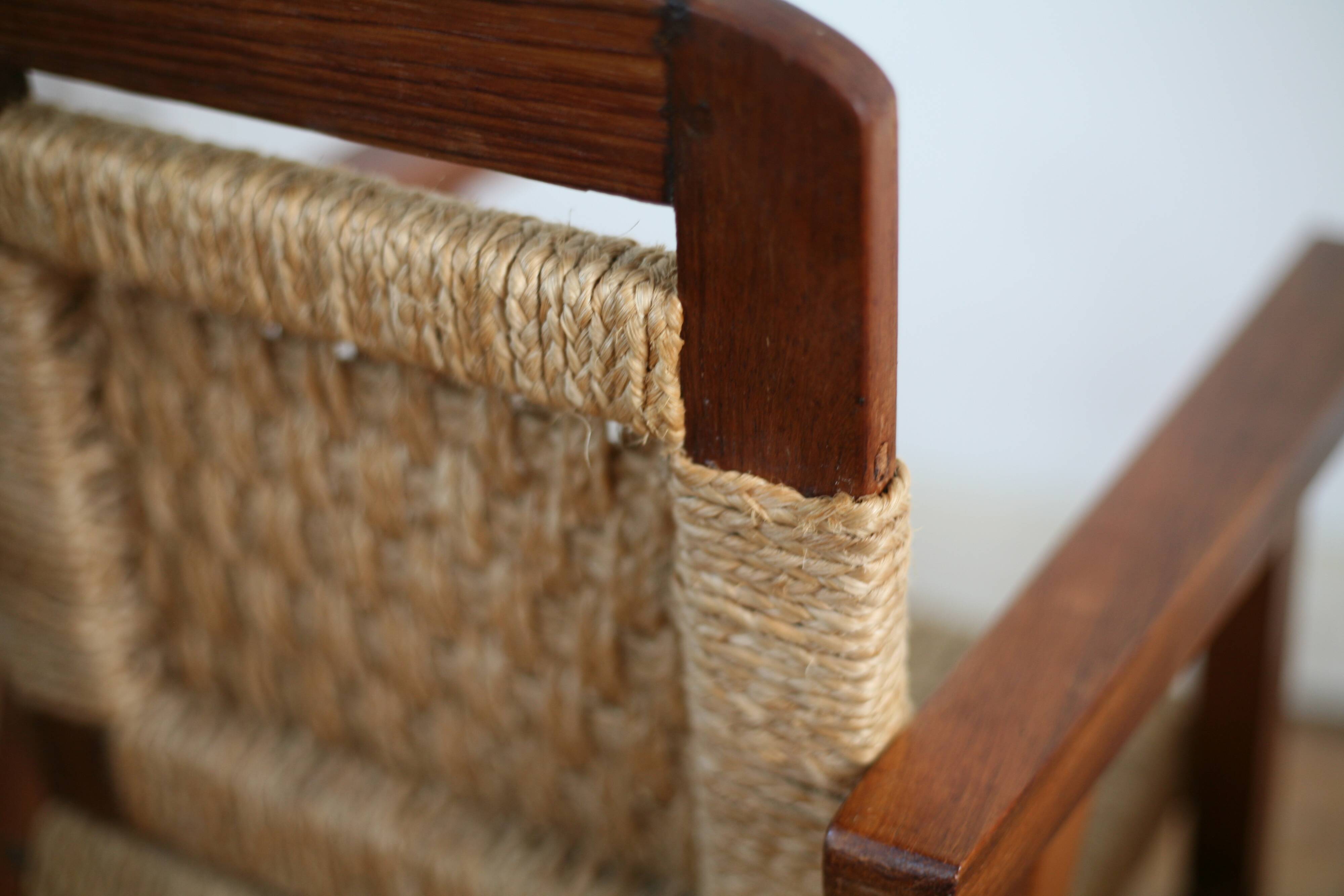 Pair of children's armchairs in rope, attributed to Audoux Minet.