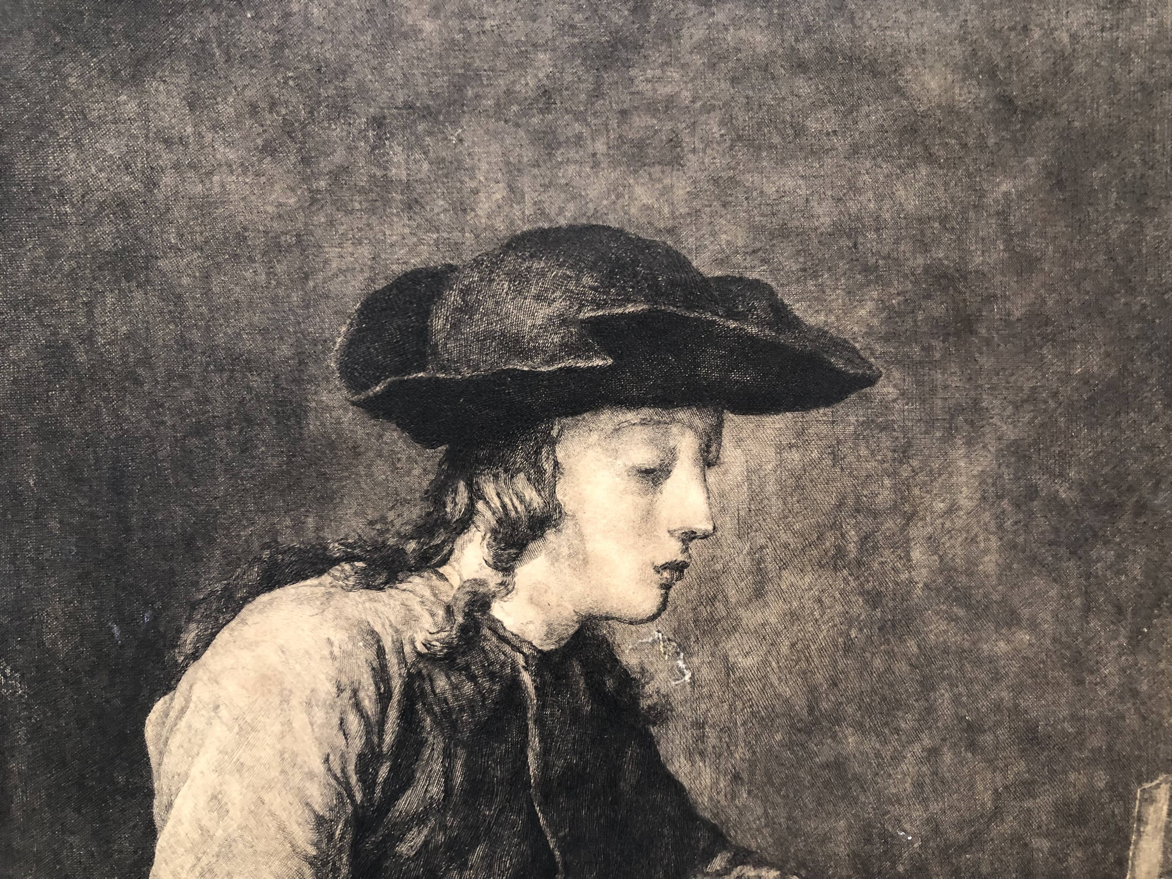 Engraving 1924 le chateau de cartes after chardin, signed berengier pencil, litho etching burin