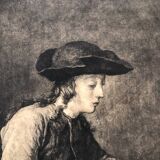 Engraving 1924 le chateau de cartes after chardin, signed berengier pencil, litho etching burin