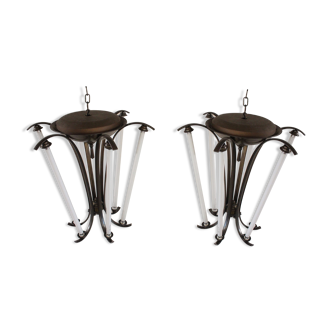 Pair of vintage brass chandeliers, 1950-1960