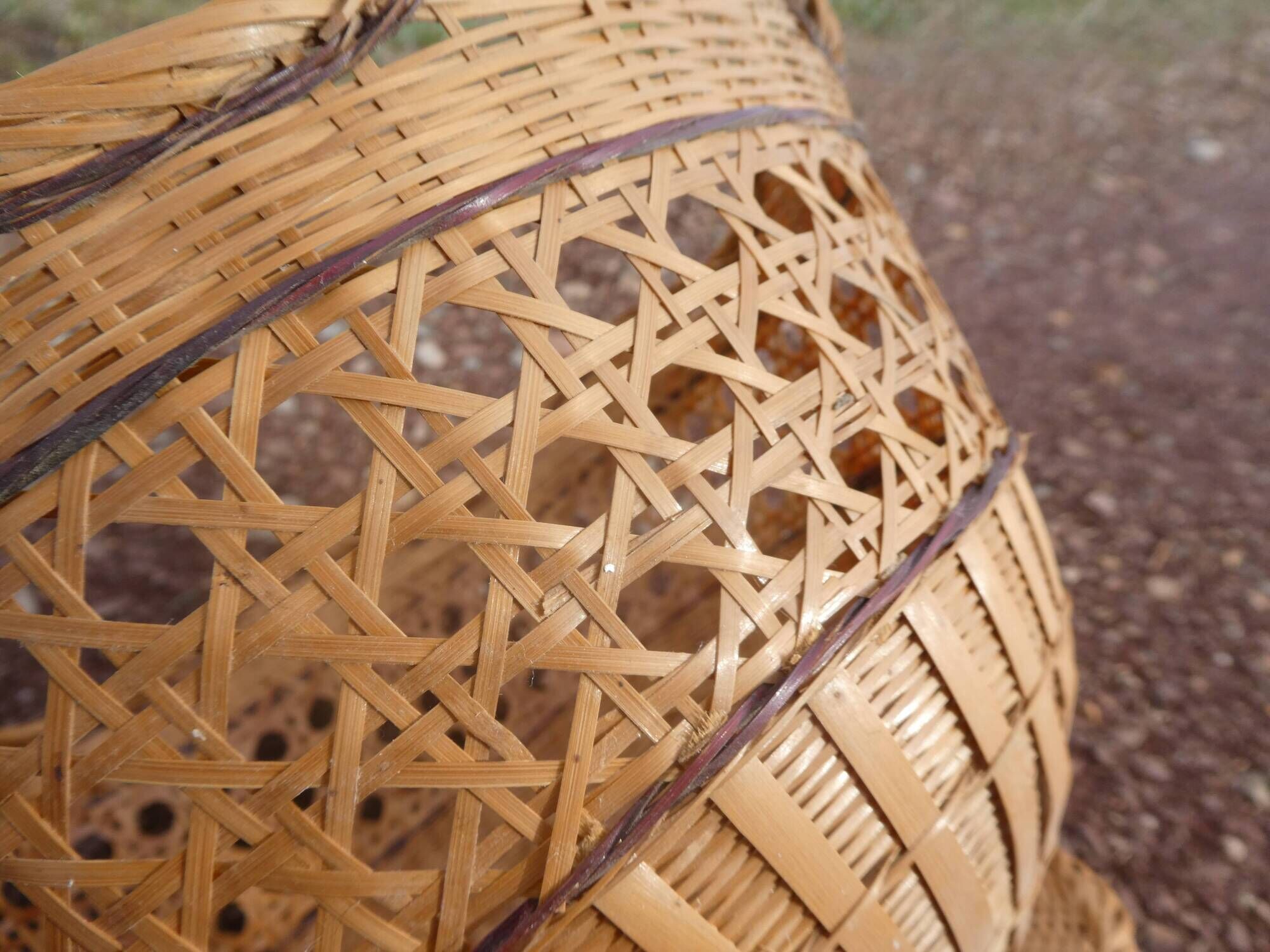 Wicker pendant lamp and vintage braided rattan straws