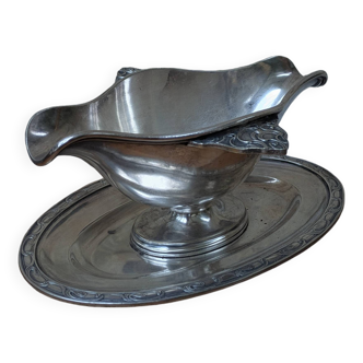 Old sauce boat on fixed frame in silver metal M & Co