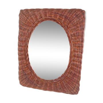 Petit miroir en osier tressé, 1960