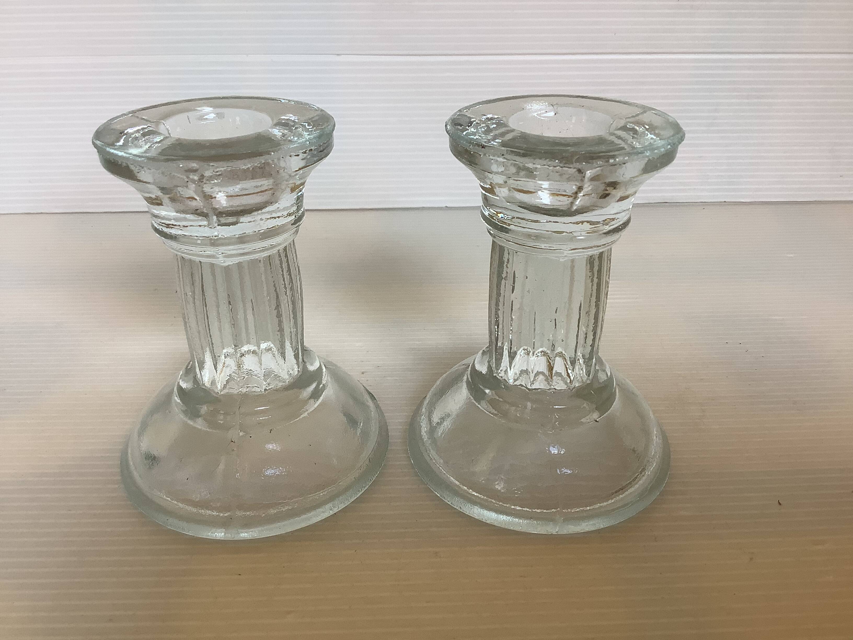 Pair of molded glass candlesticks