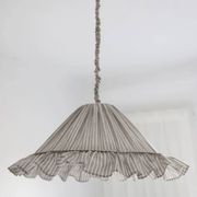 Suspension Emilia, pleated lampshade with frills, olive stripes