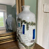 Handcrafted ceramic vase village scene Crete 70s