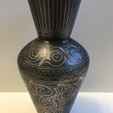 Ancien Vase en Acier Damasquiné d'Argent Style Indo-Persan Travail Marocain