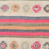 Beige & Pink Wool Kilim Rug, 142x203Cm Handknotted Carpet, 5x7 Rugs