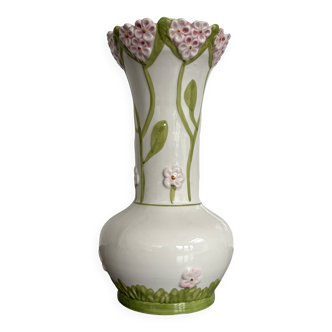 Romantic vase bouquet holder in barbotine Art Nouveau style