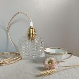 Vintage globe textured glass portable lamp, new cord