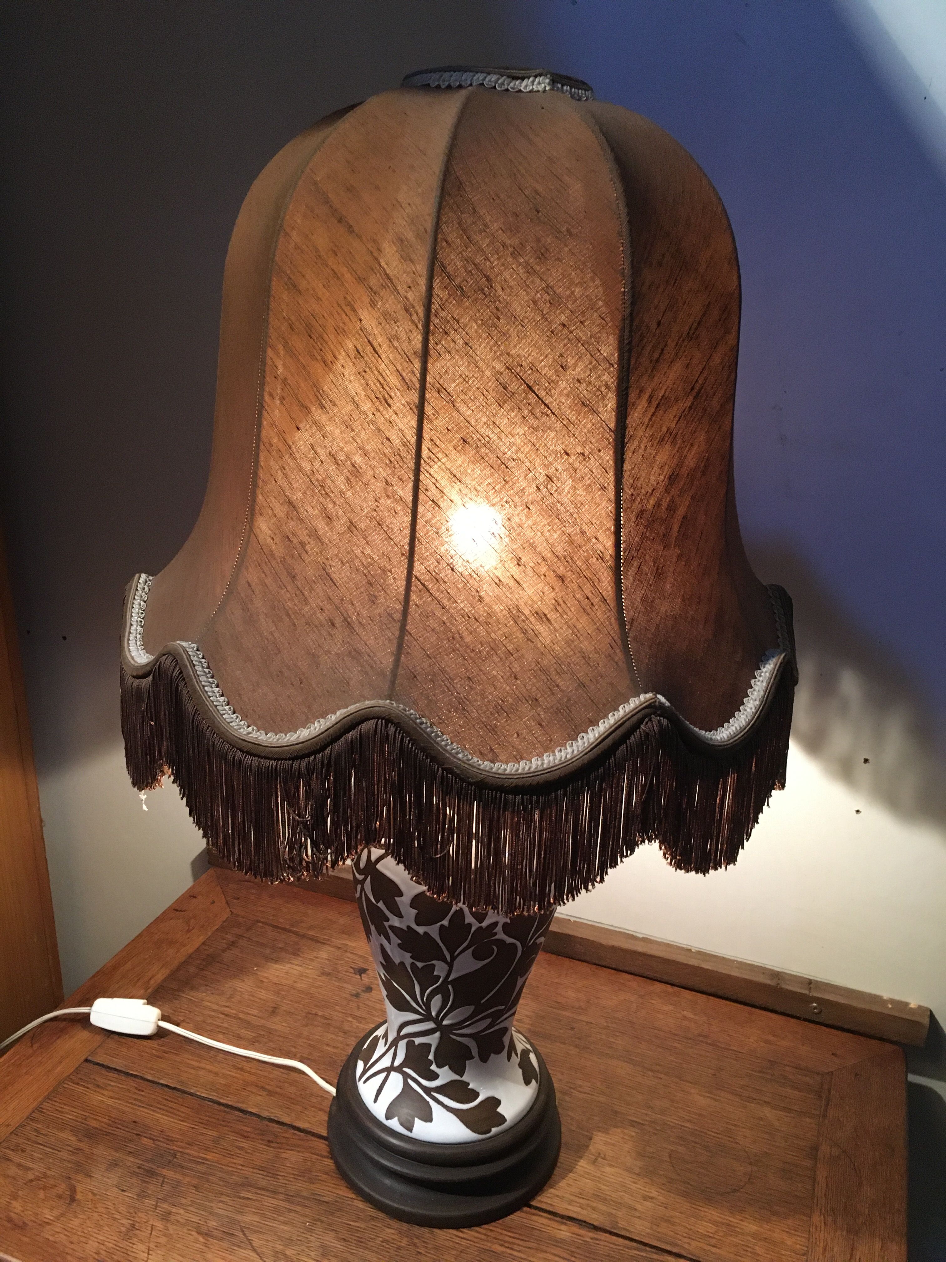 Ceramic lamp and wooden base from the 70s