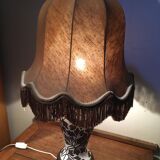 Ceramic lamp and wooden base from the 70s