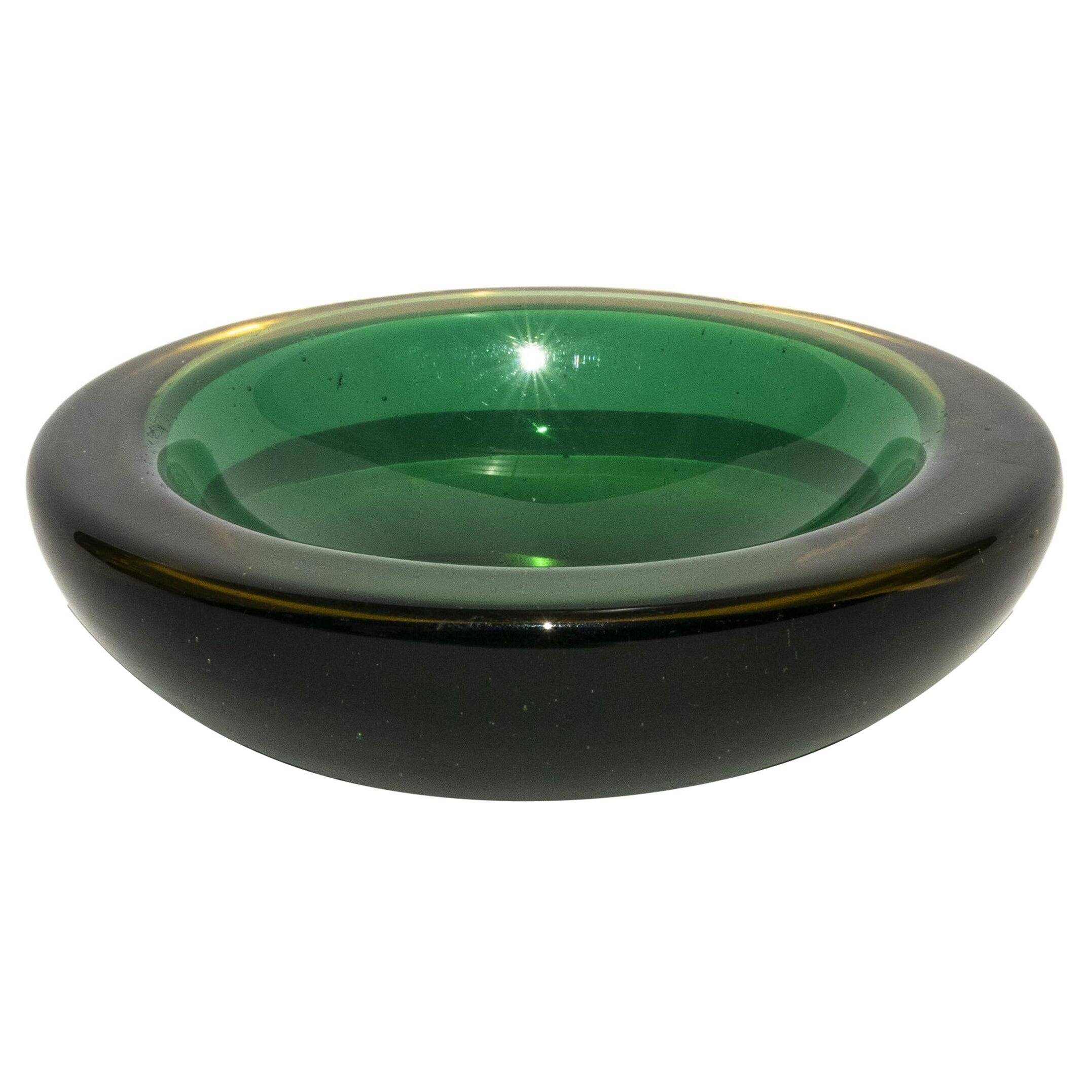 Murano Glass Bowl in Emerald Green and Yellow, Italy, 1965