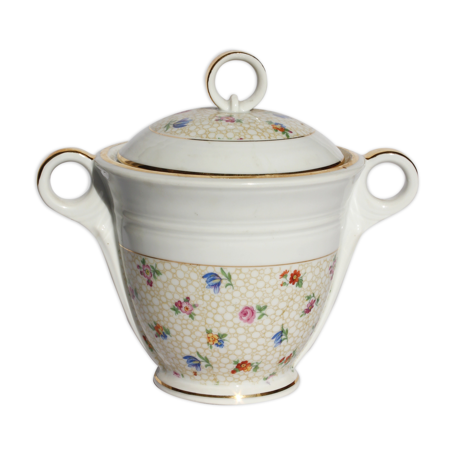 Vintage flower sugar bowl in real hard porcelain sfp