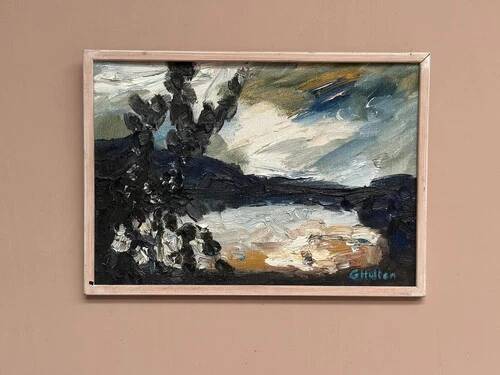 Swedish Oil on Panel “Abstract” by G. Hulten Signed Vintage & Framed 35×24cm