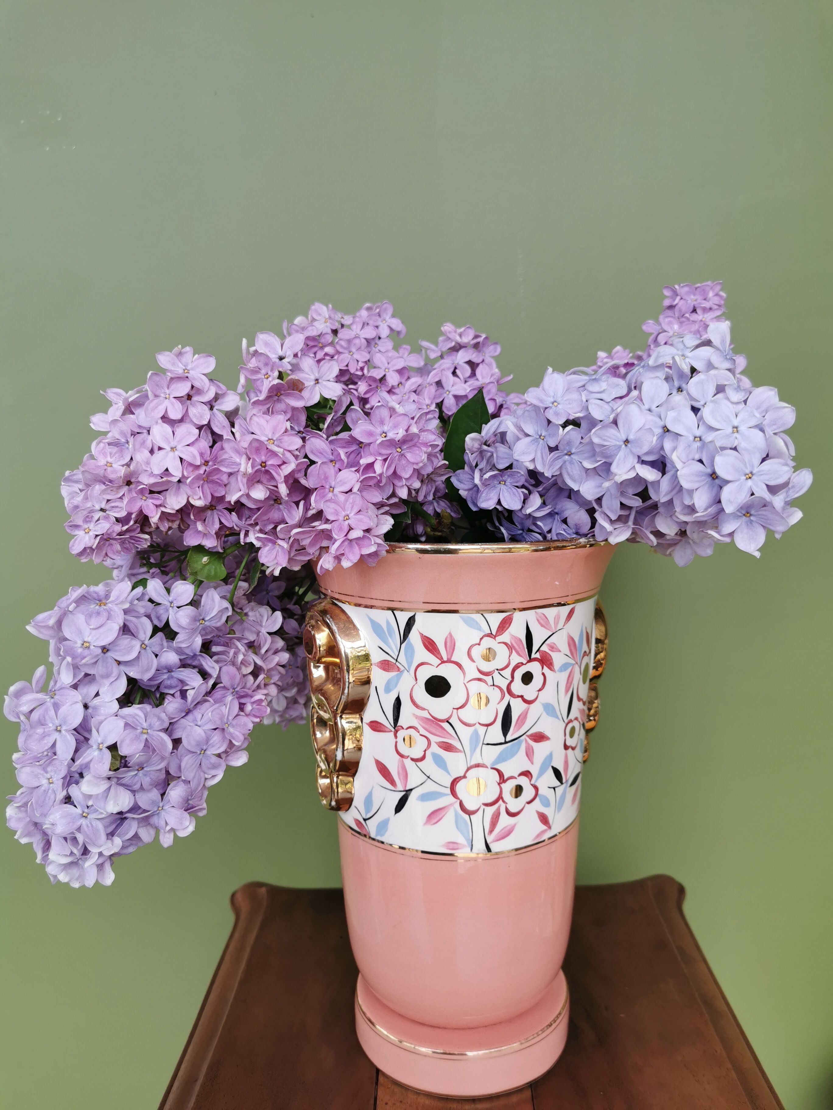 Vase Art déco céramique fleuri et doré