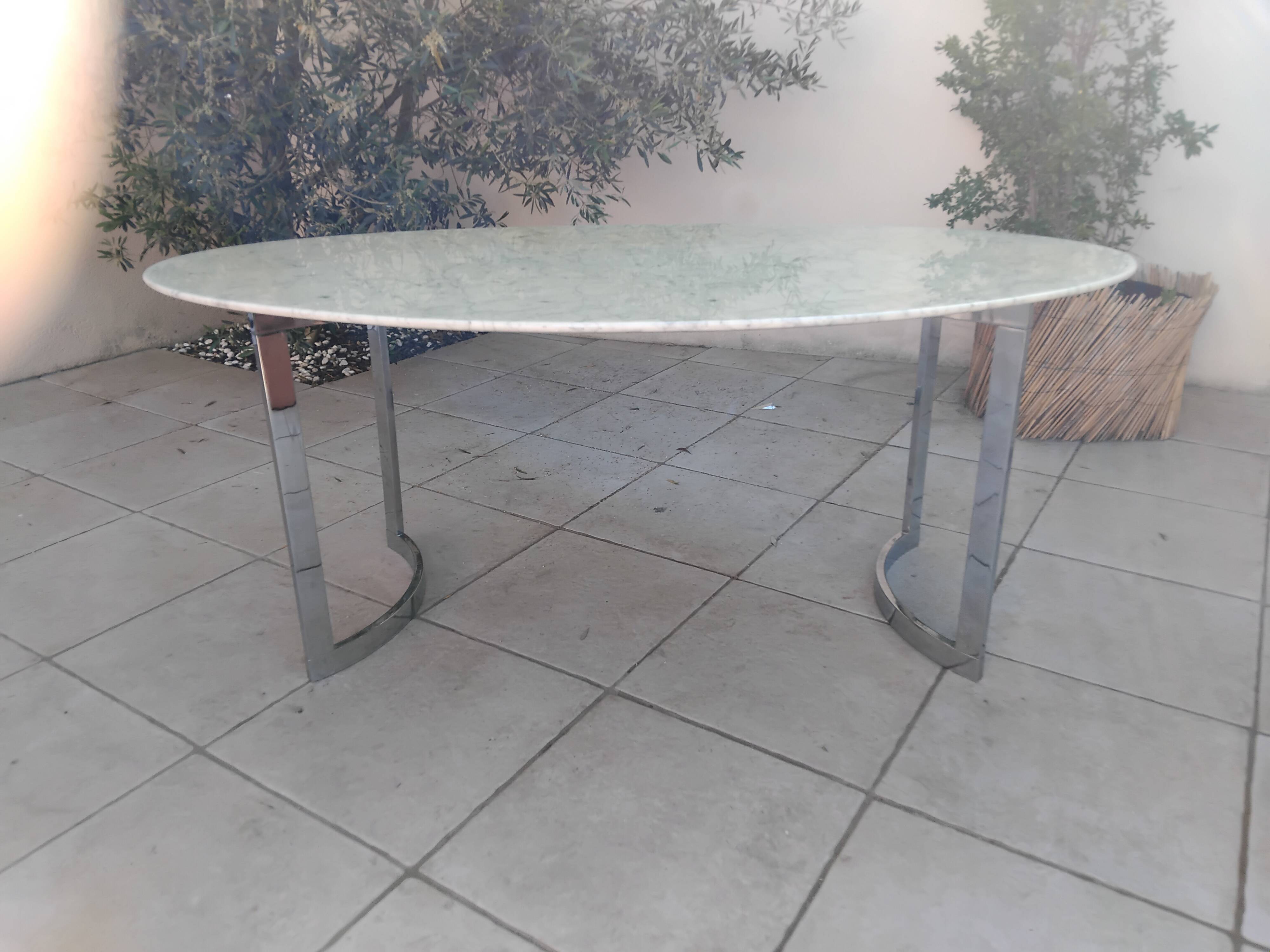Carrara marble and chrome dining table, vintage Italy, 70s style