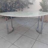Carrara marble and chrome dining table, vintage Italy, 70s style